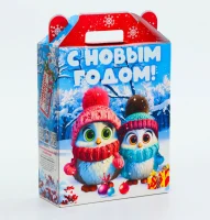 Новог.коробка "Подарок "Совята" с анимацией до 1000 гр Разноцветный - фото