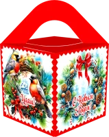 Новог.коробка  "Кубик большой новый "Еловый венок" до 700гр Разноцветный - фото