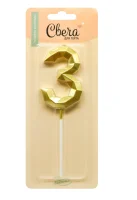 Свеча Цифра, 3 Объемные грани, на шпажке, Золото, Металлик, 4,5*7 + 7 см, 1 шт. с держат., 803063  - фото