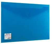 Папка-конверт с кнопкой BRAUBERG, А4, до 100 л, непрозрачная, синяя, 0,2 мм, 221362 Синий - фото