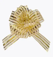 Текстильный бант Шар, Тонкие полосы, Золото, Металлик, 15 см, 1 шт. в упак.  - фото