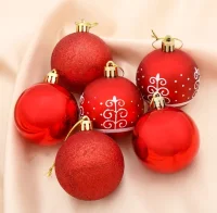 Набор шаров пластик d-6 см, 6 шт "Ёлочка из завитков" красный арт.2131419 Красный - фото