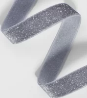 Лента бархатная, с серебряным люрексом, 15 мм, 18 ± 1 м, цвет серый №184 ( 10 штук ) 9626581 Серый - фото