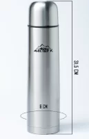 Термос, 1 л, Гильза "Мастер К", с кружкой, сохраняет тепло 24 ч, гарантия 5 лет, хром 3940532 Серебро - фото