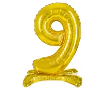 Шар фольга Falali (32''/81 см) Цифра, 9 на подставке, Золото, 1 шт. в уп.(надув воздухом) Золотой - фото