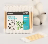 Ватные палочки хлопок/бамбук(стик), наконечник - острый, туба 100 шт.  - фото