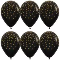 Шар латекс (1) (12''/30 см) Золотое конфетти, Черный (580), металлик, 5 ст, 12 шт.  - фото