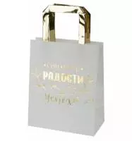 Пакет из крафт-бумаги "Счастье" с золотым тиснением, 17.8х22.9х9.8см арт.81195 Белый - фото