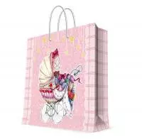 Бумажный пакет "РОЗОВАЯ КОЛЯСКА" 40,6 см, плотность бумаги 250 г/м2 арт.76542 Розовый - фото