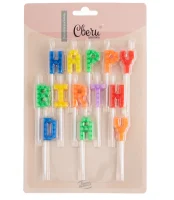 Свечи Буквы Пиксели, Happy Birthday, Ассорти, 1,5*2,5 + 4 см, 1 шт. с держат., 630262  - фото