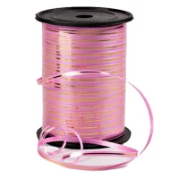 Лента цветная с золотой полосой 0,5см*250у розовая арт. LN581P Розовый - фото