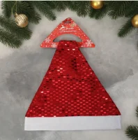 Колпак новогодний "Диско блеск" 29х33 см, красный 7856813 Красный - фото