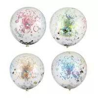 Шар латексный 12" "С Днем рождения", сердце, конфетти, бумага, набор 5 шт, 3931364 Прозрачный - фото