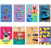 Блокнот МАЛЫЙ ФОРМАТ А7 65х100мм, 40л, гребень, картон, клетка,дисплей, HATBER,ассорти,031285/126353  - фото