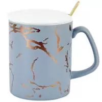 Кружка с крышкой и ложкой "Серый мрамор" (серый) v=380 мл Серый - фото