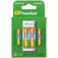 Зарядное устройство USB GP E211130/65-2CRВ4,2сл.АА/ААА в компл.:2*АА1300мАч,2*ААА 650мАч(12)  - фото
