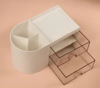 Органайзер для хранения косметики, многоуровневый, 3 секции, 18 × 10 × 10 см, цвет белый/чёрный  - фото