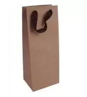 Пакет подарочный бумажный с ручками 14*35*11 Крафт, арт. L143 под бутылку Коричневый - фото