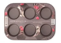 Форма для выпечки с а/п покрытием 6 маффинов, 26.3x18.5x3 см AT-K4051 Коричневый - фото