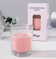Свеча ароматическая в стакане "Нюд", 5х6 см, роза, 7779526 Розовый - фото