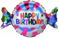 Шар с клапаном (14''/36 см) Мини-фигура, Конфета, С Днем Рождения, 1 шт.  - фото