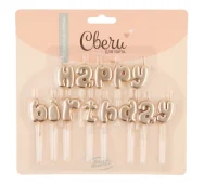 Свечи Буквы Happy Birthday, на шпажке, Розовое Золото, Металлик, 1,5*2,5 + 4,5 см, 1 шт. с держат  - фото