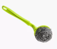 Мочалка металлическая (спираль) с держателем с длинной ручкой арт. 72514/74973/100/10 Микс - фото