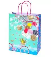 Бумажный пакет "Воздушные шарики" с розовым тиснением, 26х32.4х12.7см арт.81229  - фото