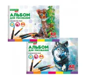 Альбом д/рис. А4 40л., скоба, обложка картон, BRAUBERG KIDS, 200х285мм, Зверята (2вида), 106683  - фото