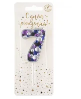 Свеча Цифра, 7 Пузырьки, на шпажке, Сиреневый, Металлик, 4*5,5 + 4 см, 1 шт. с держат., арт 5587 Сиреневый - фото