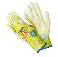 Перчатки полиэстер, полиуретан.покрытие "Для садовых работ" разноцв.микс цв 8(М) PR-PU055 1/12 (120)  - фото