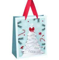 Пакет подарочный «Christmas wish», 18*23*10 см, матовая ламинация, MESHU Голубой - фото
