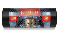 Мешки д/мусора ПВД "БРОНЯ" Ромашка 180л, в рул. 10шт, черные (10), 60мкм, ВР-0011Н Черный - фото