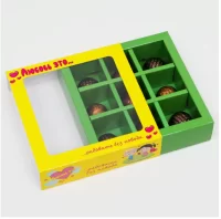 Коробка карт. с обечайкой под 9 конфет "Любовь-это" желто-зеленая 13,7*13,7*3,5 см 7007639 UPAK LAND  - фото