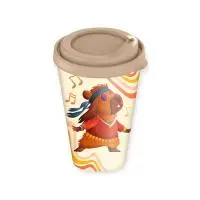 Стакан с крышкой 420мл с декором с клапаном "Капибары" (бежевый), 223107027/01 (24) Бежевый - фото