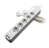 Удлинитель-фильтр СТАРТ SP 5*3 2USB M 5р 3м, с заземл.,с кноп.,штор. 3*1 мм, 3680 В,белый+сер.10/20  - фото
