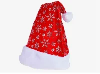 Колпак карнавальный, белые снежинки на красном, S2301 Красный - фото