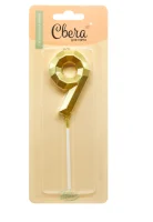 Свеча Цифра, 9 Объемные грани, на шпажке, Золото, Металлик, 4,5*7 + 7 см, 1 шт. с держат., 803069  - фото
