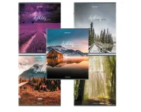 Тетрадь А5 96л. BRAUBERG скоба, клетка, глянцевая ламинация, Nature, 404427 Микс - фото