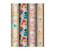 Бумага упаковочная крафт «Happy birthday», 70*100 см, 70г/м2, MESHU, ассорти, 4 дизайна, 372625 Коричневый - фото