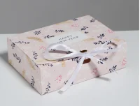 Коробка складная прямоугольная с лентой «Новогодняя» 16.5 × 12 × 5 см, 5004045 Розовый - фото