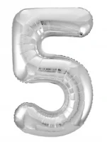 Шар фольга Agura (40''/102 см) Цифра, 5 Slim, Серебро, 1 шт. в уп.(4) Серебро - фото