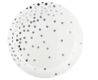 Тарелки (7''/18 см) Конфетти, Белый/Серебро, Металлик, 6 шт., 6231374  - фото