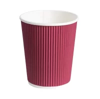 Стакан бумажный 350мл для горячего вертикальное рифленый 1/25 бордо Ripple Marsala, арт. NJ112 Бордо - фото