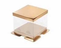 Комплект: Коробка под торт ПРЕМИУМ (золото) , подложка и лента (золото) 300*300*280  - фото