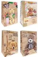 Пакет подарочный бумажный с ручками 26x32x12, арт. L424 крафт Медведи  - фото
