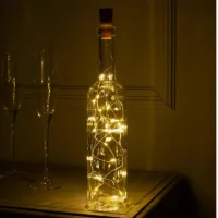 Гирлянда «Нить» 2 м роса с пробкой, IP20, серебро нить, 20 LED, бат-ки LR44х3 (в комплекте), теп.бел  - фото