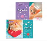 Альбом д/рис. А4 24л., скоба, обложка картон, ЮНЛАНДИЯ, 202х285мм, Милые кошечки (2вида), 105055  - фото