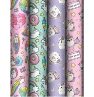 Бумага упаковочная глянцевая «Unicorn», 70*100 см, 80г/м2, ассорти, 4 дизайна, MESHU Разноцветный - фото