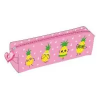 Пенал школьный, арт.51640/ 24 АНАНАСЫ (без наполнения, 20х4х4.5 см, микрофибра, молния, полноцветная печать, ПЭТ-пакет). Розовый - фото
